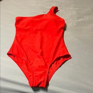 Kona Sol Womens Vibrant Red One Shoulder Swimsuit
